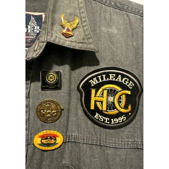 Harley Davidson Biker Blues Frayed Sleeveless Shirt W/ Multiple Pins/Patches- L - Picture 4 of 14